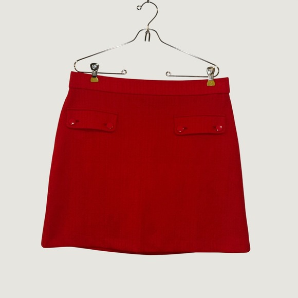 LOFT Dresses & Skirts - LOFT Red Textured Boucle Mini Skirt Button Pocket A-Line Size L